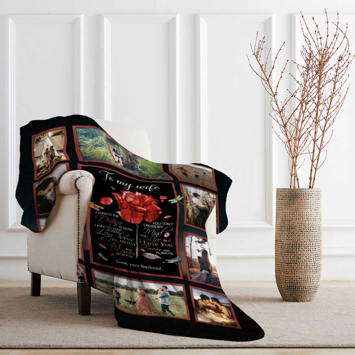 Personalized To My Wife Blanket Custom Photo Gifts for Wife/Couple