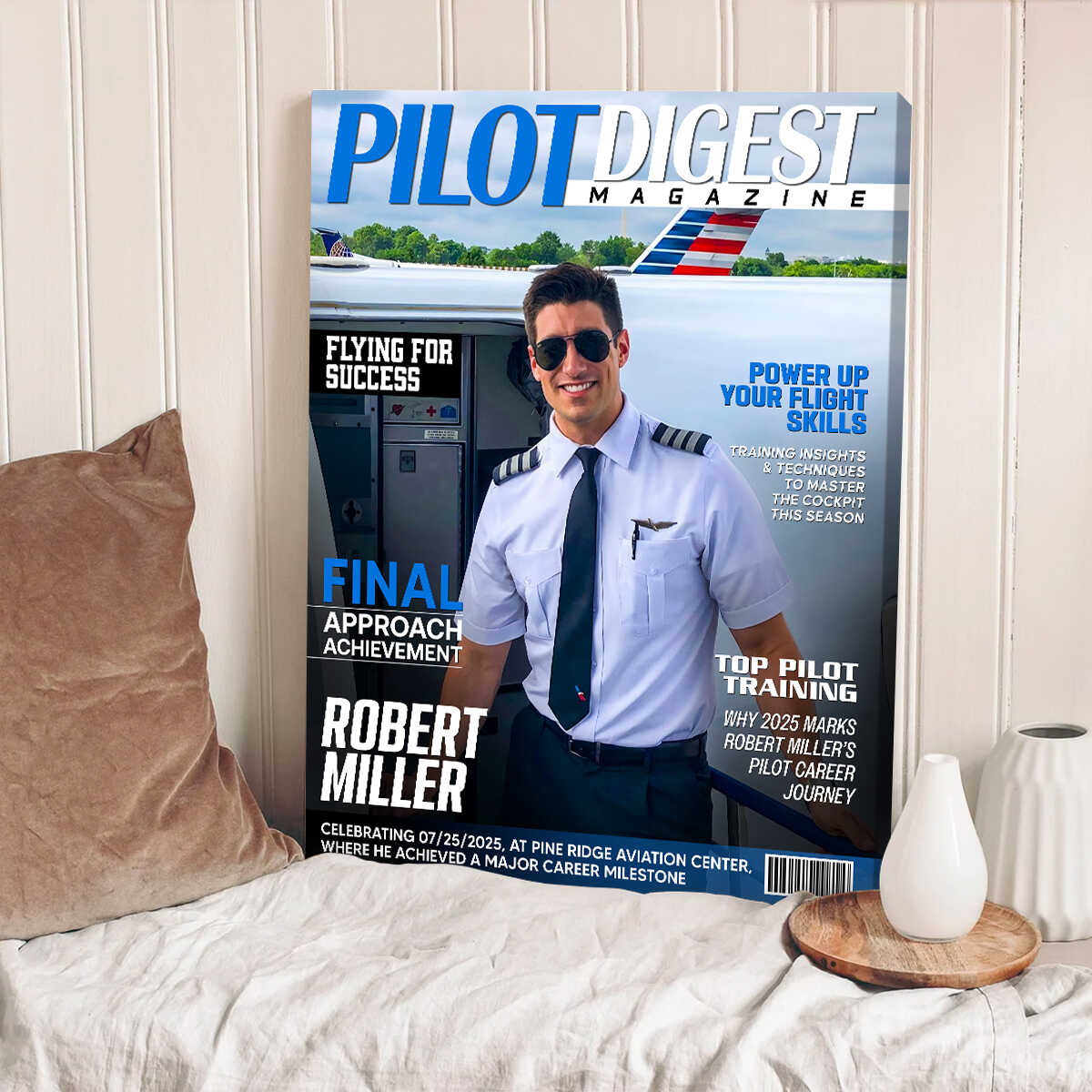 Pilot Digest Magazine Cover Canvas, Custom Pilot Magazine Cover Photo, Unique Gift For Pilot, Pilot Digest Gift