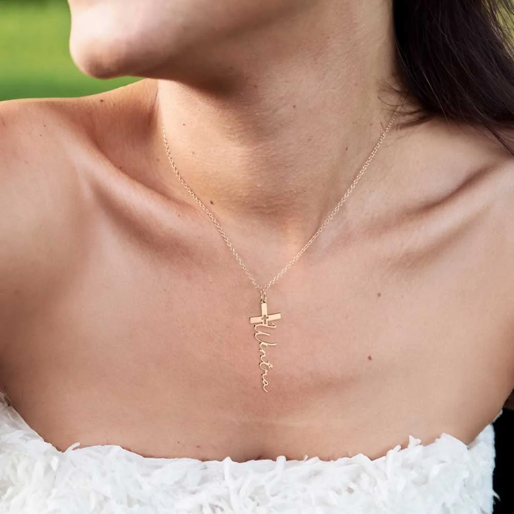 Personalized Cross Pendant Necklace with Name Crucifix Jewelry Christening Baptism First Communion Gift for Her