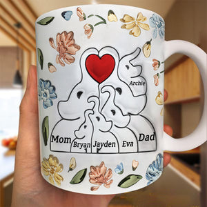 Personalized Elephant Family Mug Gift For Mom, Grandma