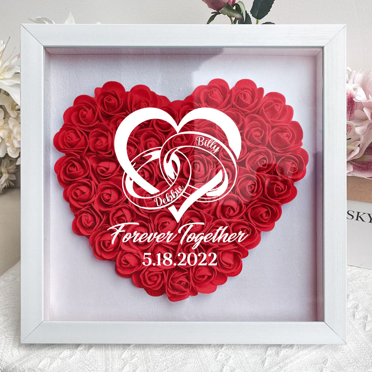 Personalized Forever Together Couple Gifts Flower Shadow Box