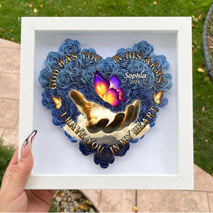 Personalized God Has You In His Arms Flower Shadow Box