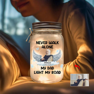 Personalized Never Walk Alone Memorial Mason Jar Light