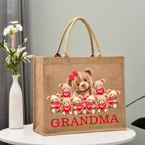 Personalized Grandma Bear With Cute Little Bear Kids Jute Tote Bag