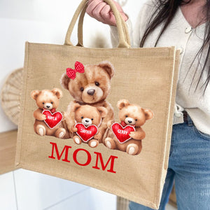 Personalized Grandma Bear With Cute Little Bear Kids Jute Tote Bag