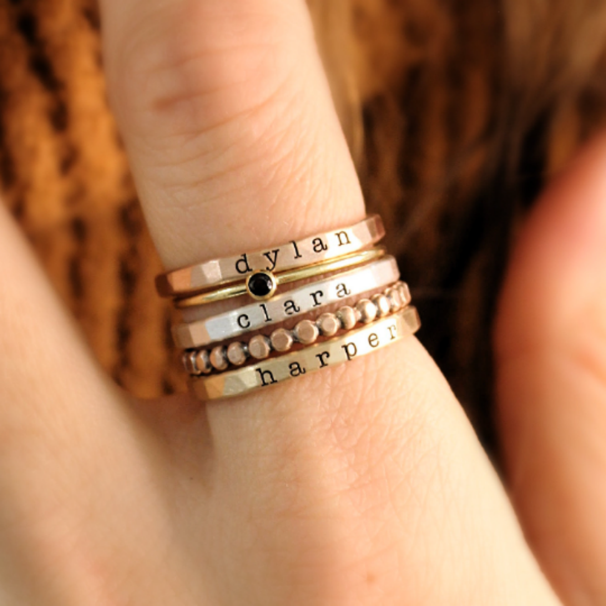 Personalized Mixed Metal Stackable Name Birthstone Ring Gifts