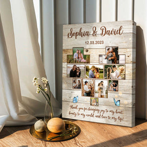 Custom Heart Photo Collage Canvas Print, Anniversary Collage Gift for Boyfriend, Girlfriend, Personalized Wedding Photo Gift