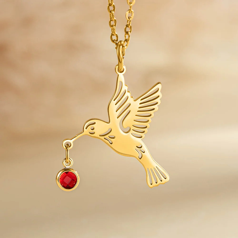 Personalized Dainty Hummingbird Necklace with Birthstone Bird Jewelry Mother's Day Gift for Women