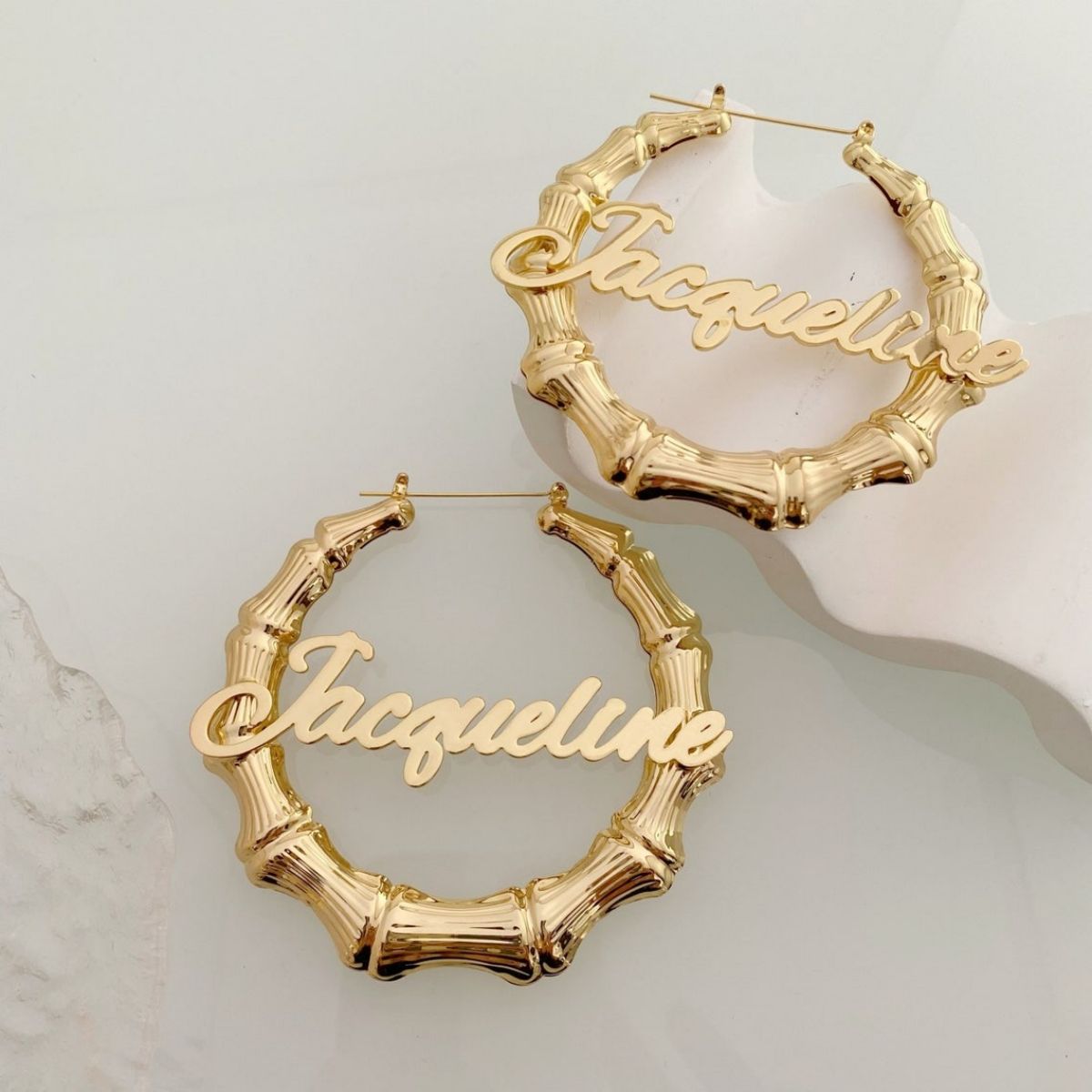 Custom Name Bamboo Earrings - Personalized Earring