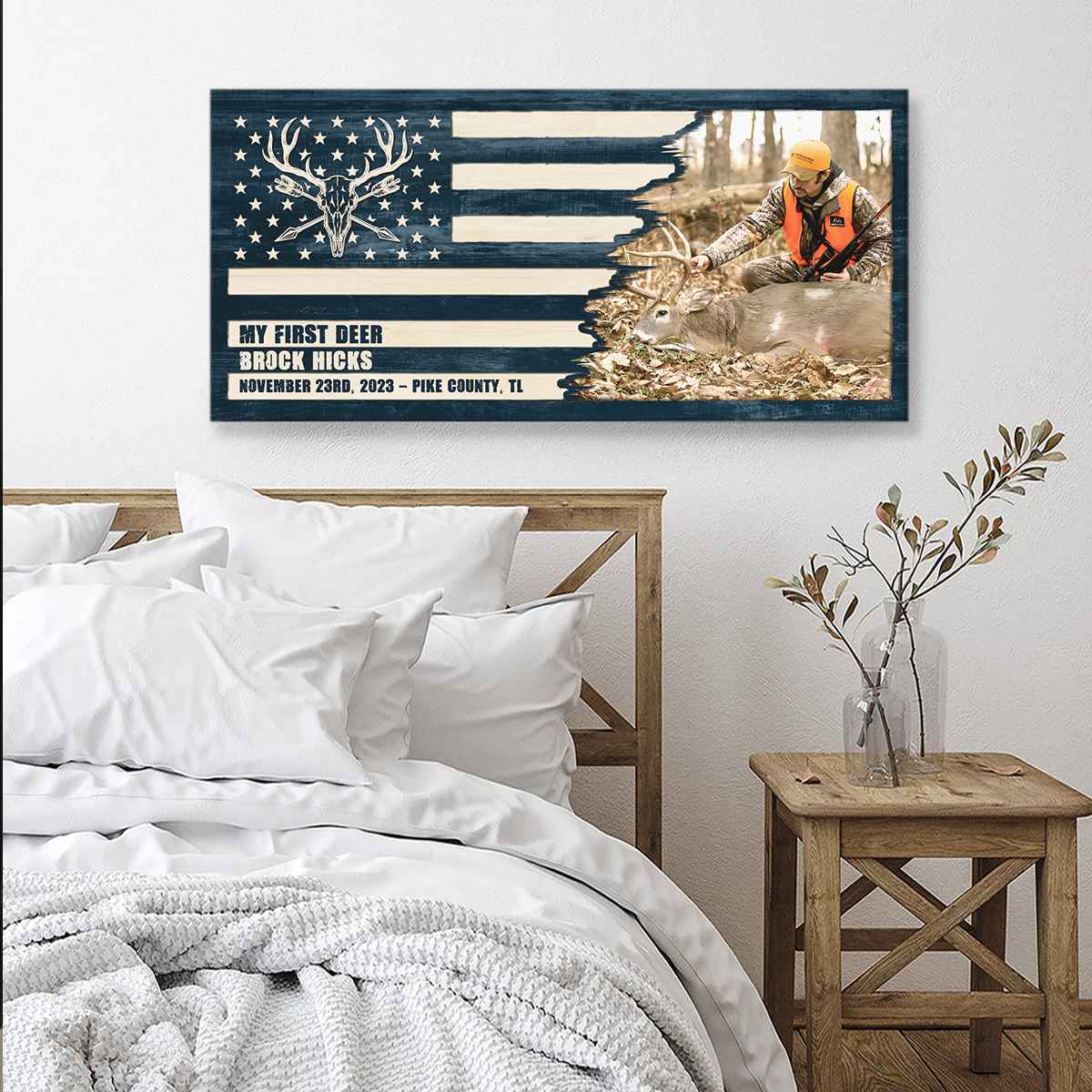 Deer Sign Hunting Photo Flag Sign Personalized Canvas Gift for Hunter