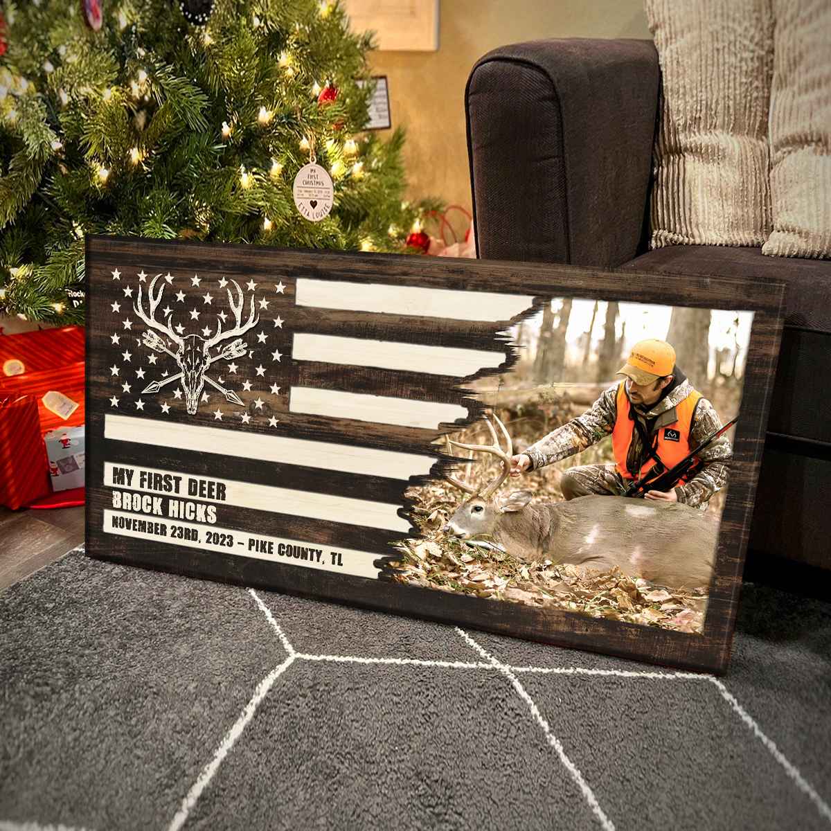 Deer Sign Hunting Photo Flag Sign Personalized Canvas Gift for Hunter