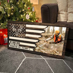 Deer Sign Hunting Photo Flag Sign Personalized Canvas Gift for Hunter