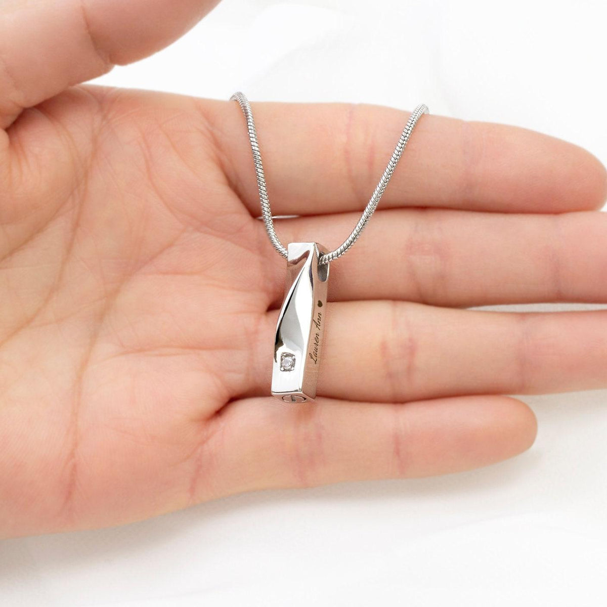 Personalized Twisted Bar Crystal Birthstone Ashes Necklace