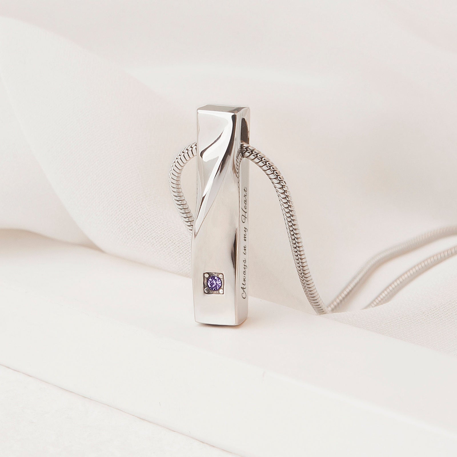 Personalized Twisted Bar Crystal Birthstone Ashes Necklace