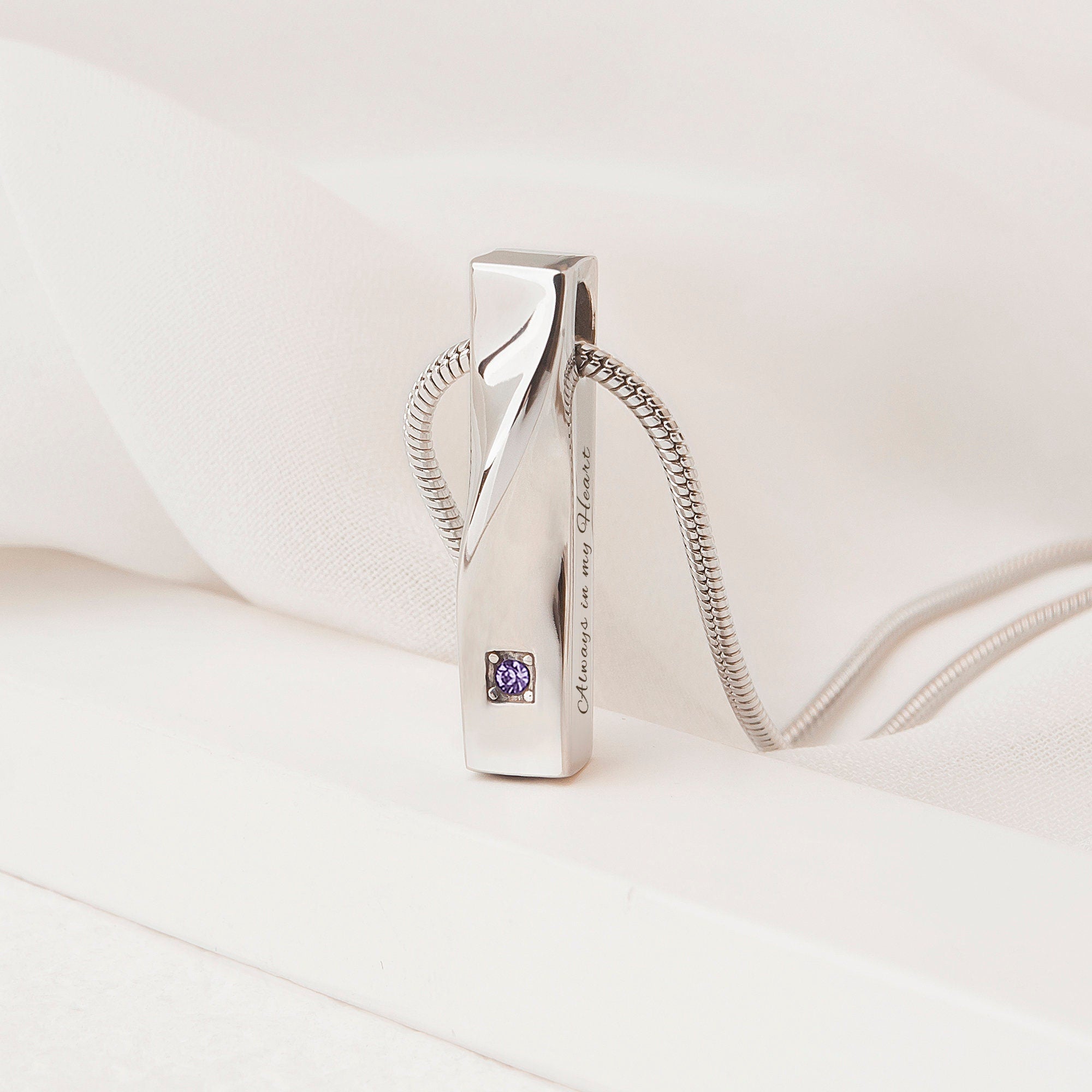 Personalized Twisted Bar Crystal Birthstone Ashes Necklace