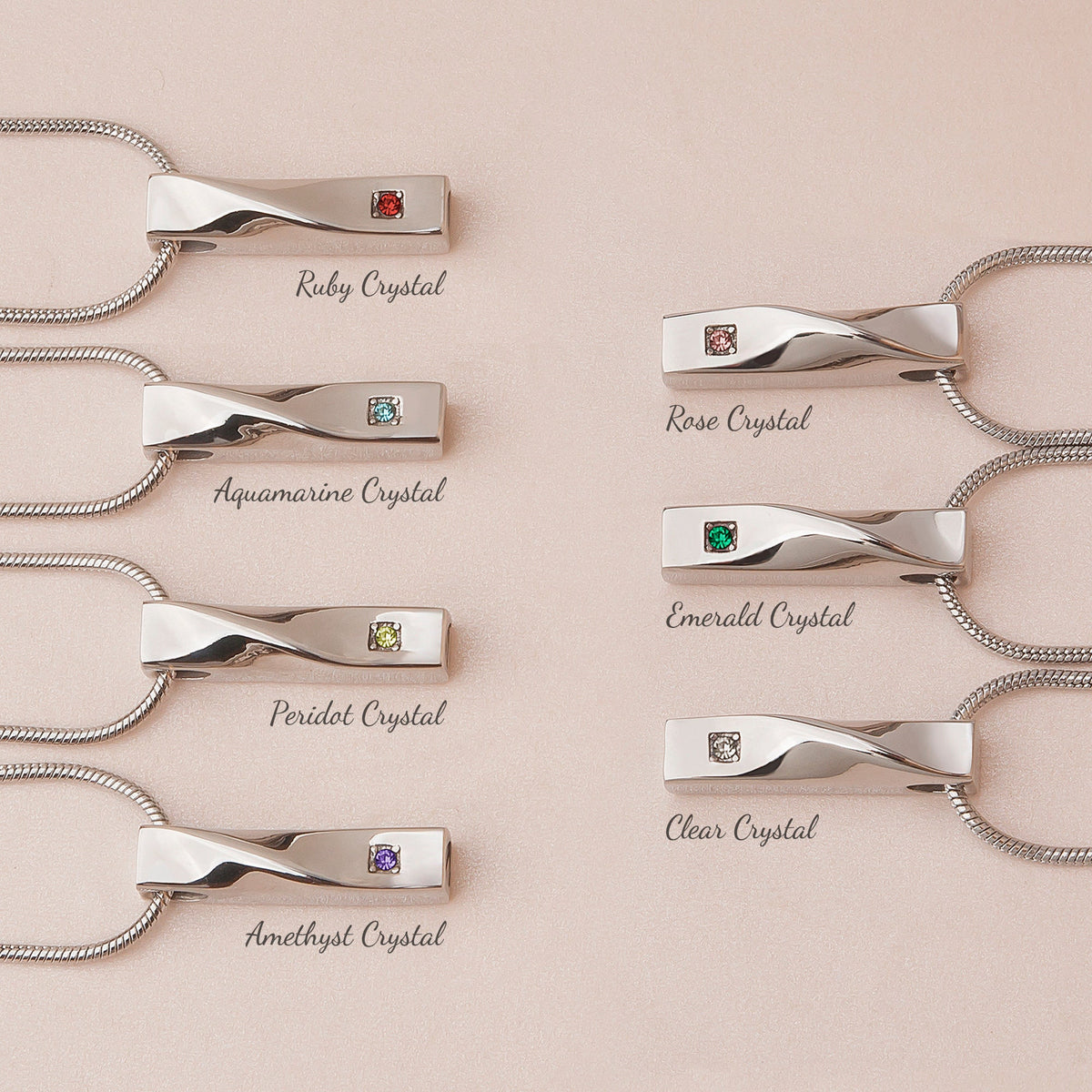 Personalized Twisted Bar Crystal Birthstone Ashes Necklace