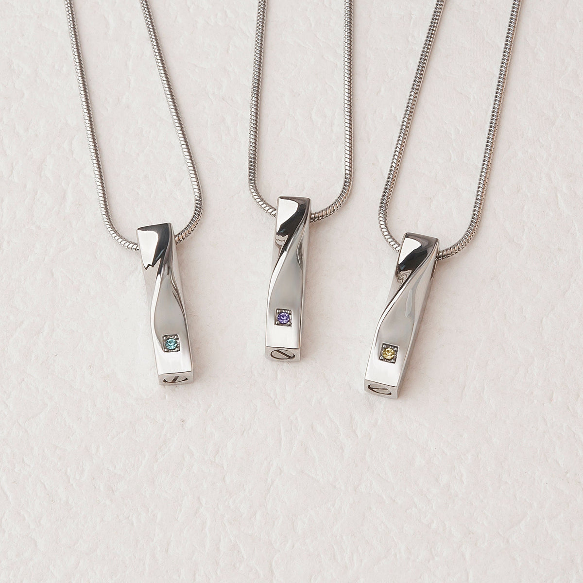 Personalized Twisted Bar Crystal Birthstone Ashes Necklace