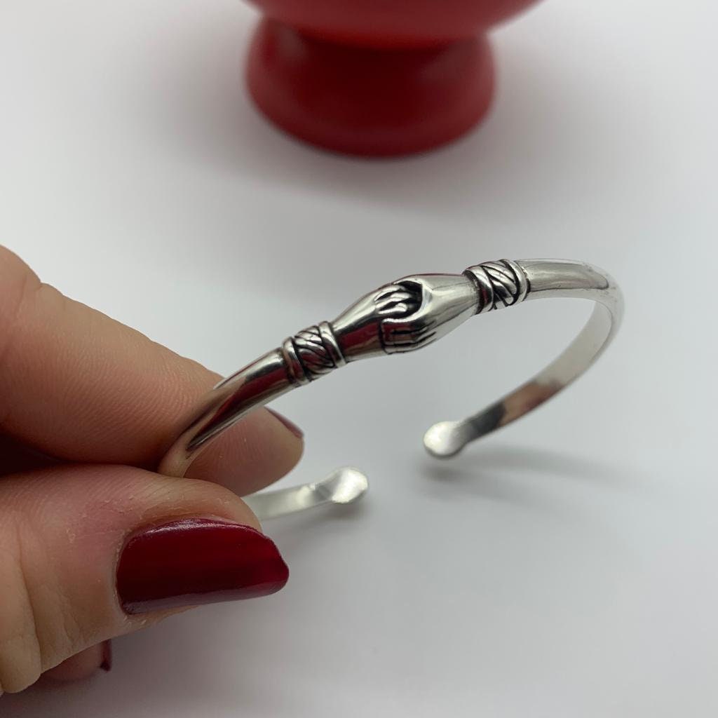 Vintage Silver Adjustable Hug Hands Bangle Open Unique Bracelet