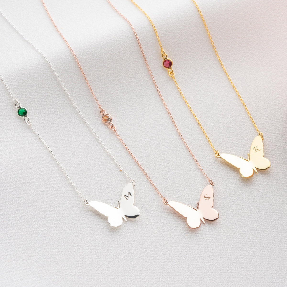 Personalized Butterfly Initial Birthstone Necklace