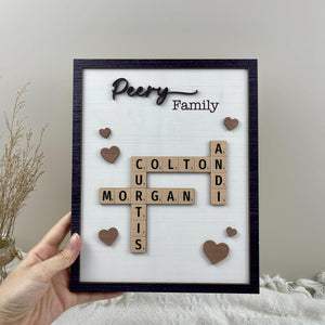 Personalized Puzzle Crossword scrabble board, Custom Family name 2-Layered Wooden Plaque With Stand