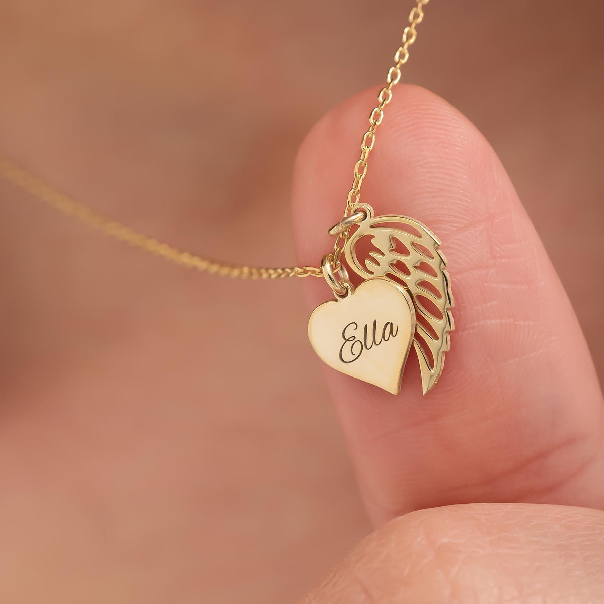 Heart Name Necklace with Wings Personalized  Memorial Angel Wing Necklace