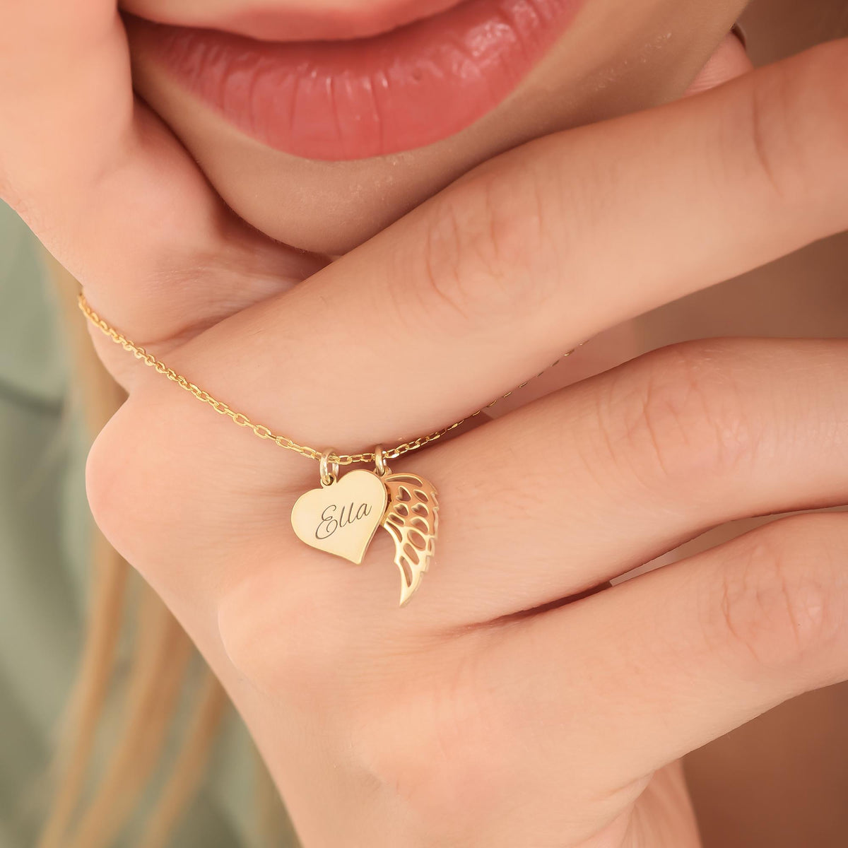 Heart Name Necklace with Wings Personalized  Memorial Angel Wing Necklace