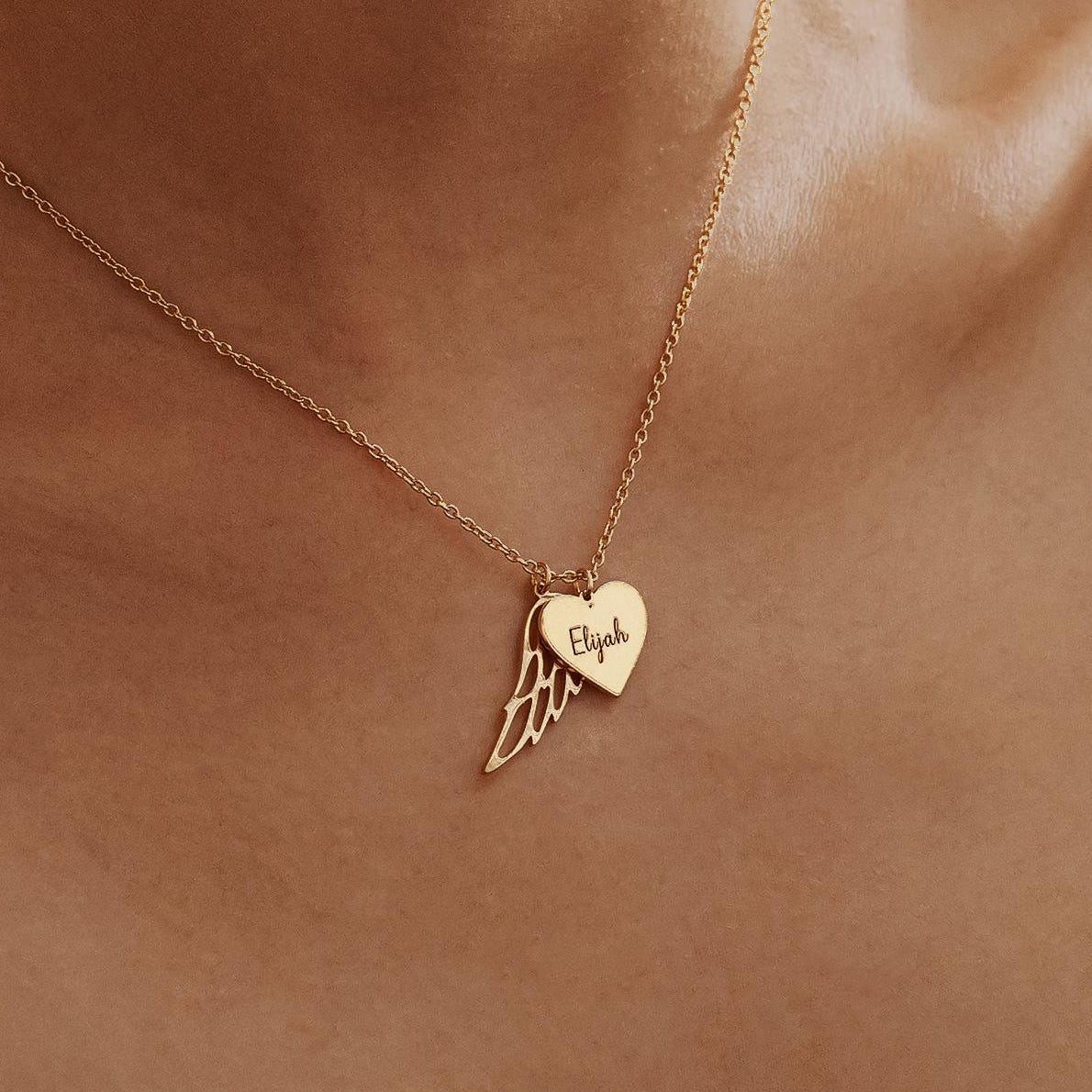 Heart Name Necklace with Wings Personalized  Memorial Angel Wing Necklace