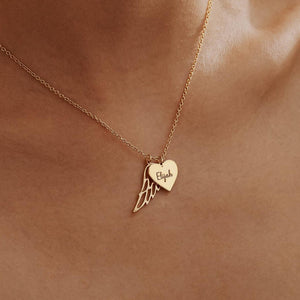 Heart Name Necklace with Wings Personalized  Memorial Angel Wing Necklace