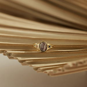 Oval Photo Ring With 2 Birthstones, Personalized Gift for Her