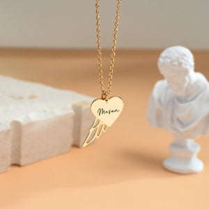 Heart Name Necklace with Wings Personalized  Memorial Angel Wing Necklace