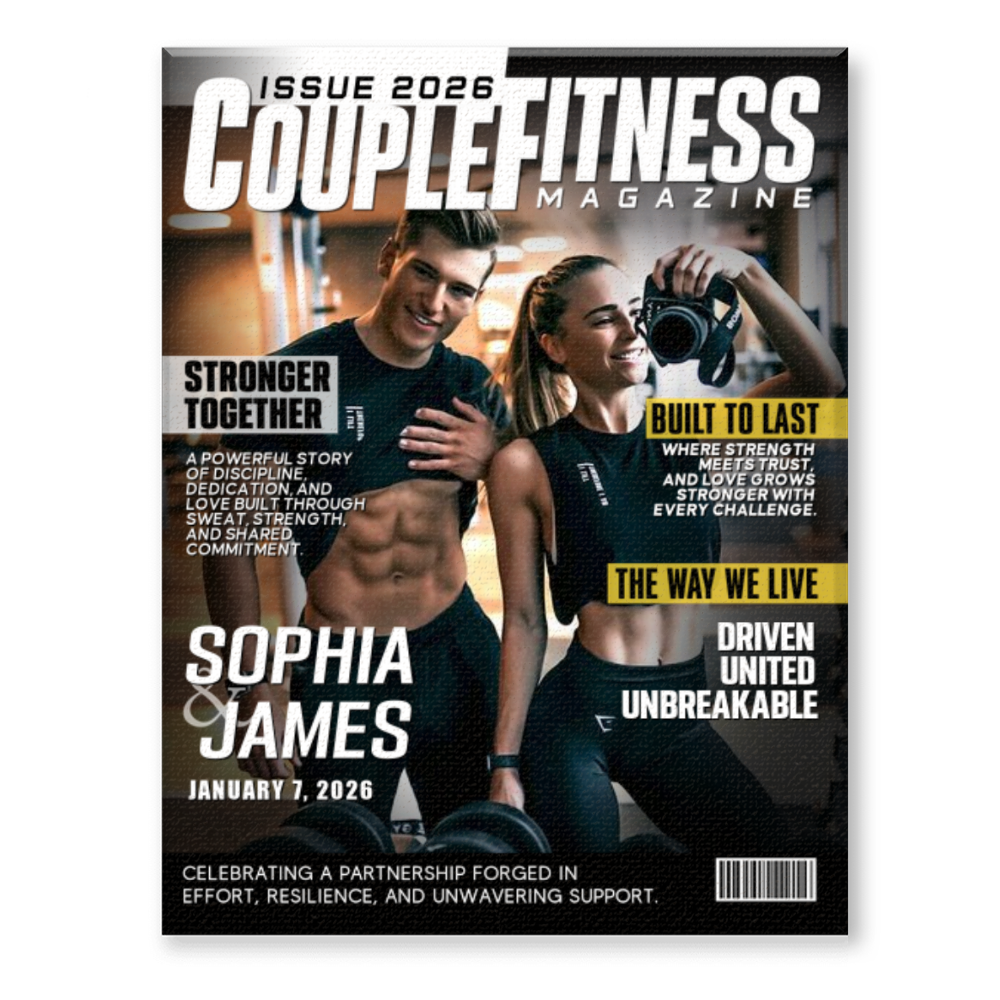 Personalized Couple Fitness Magazine Cover Canvas, Custom Workout Photo , Gym Couple Gift, Fitness Couple Gift
