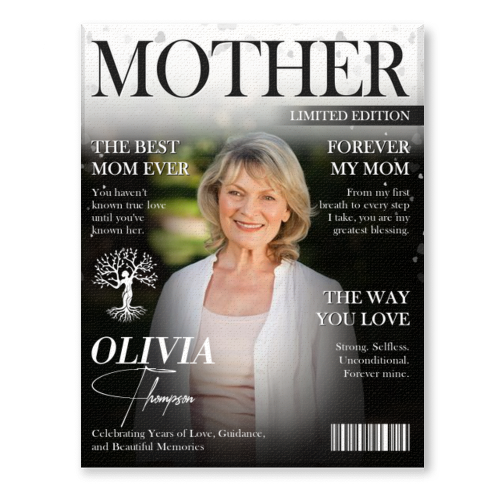 Mother Magazine Personalized Canvas, Custom Mom Photo Gift, Best Mom Ever Wall Art, Mother Appreciation Gift