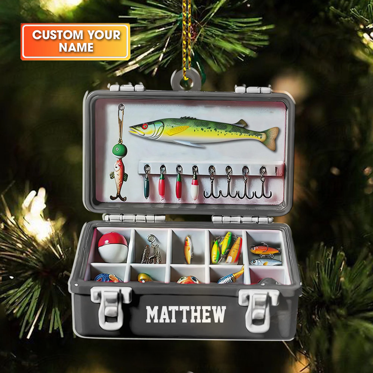 Personalized Fishing Tackle Box Acrylic Ornaments Presents For Fishermen