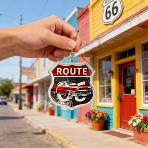 Custom Photo Route 66 Personalized Acrylic Keychain Gift For Car Lovers