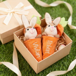 Personalized Bunny Rabbit, Plush Reversible Carrot Keychain Easter Gifts