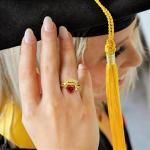 Personalized Grad Cap Heart Birthstone Ring - Graduation Gift For Graduates
