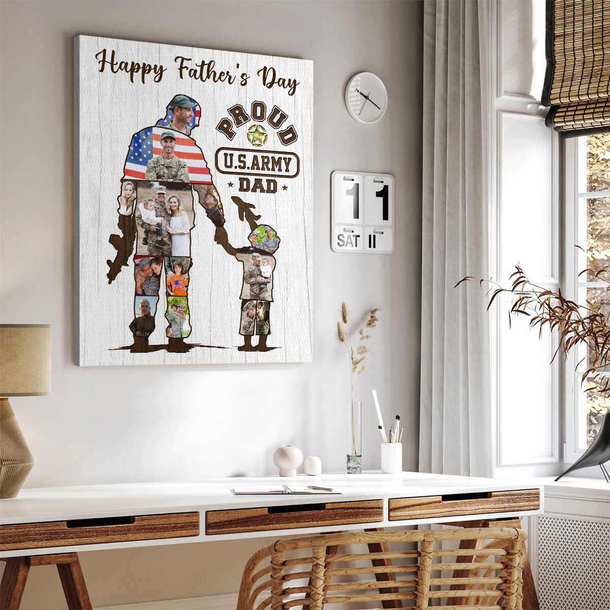 Personalized Army Dad and Son Canvas, Army Soldier Photo Collage Canvas