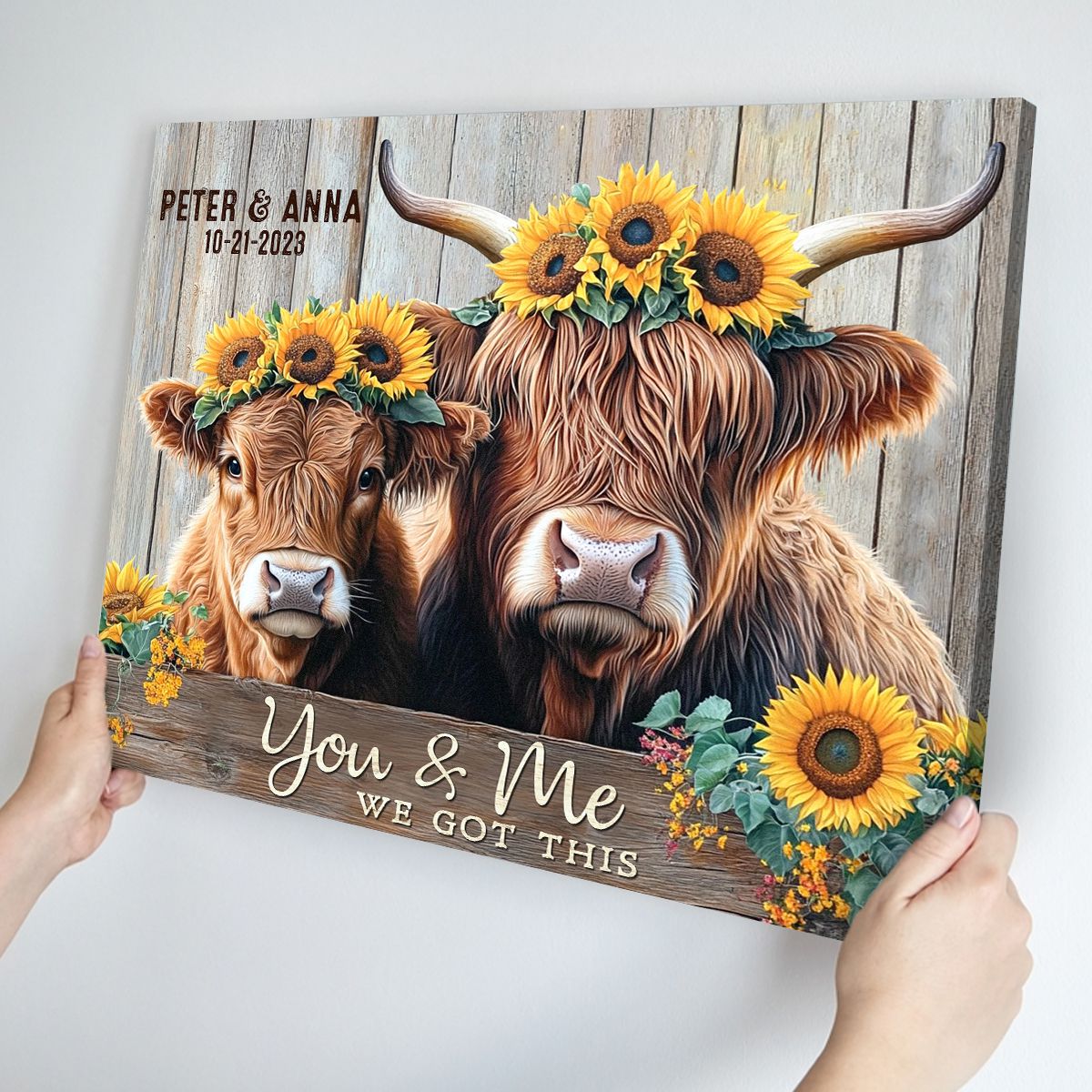 Personalized Couples Gifts Rustic Farmhouse Decor Highland Cows Canvas