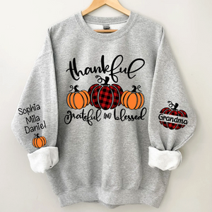 Personalized Thankful Grateful And Blessed Grandma Pumpkin With Grandkids Sweatshirt