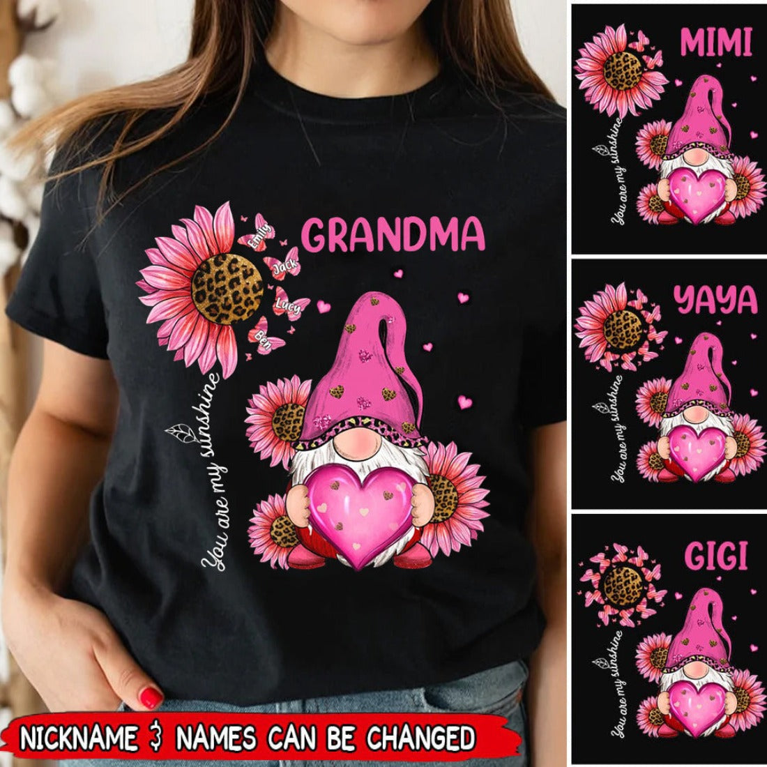 Unique Pink Leopard Grandma Mom Butterfly Kids Personalized T-shirt