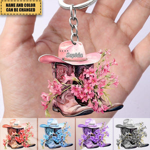 Blossom on the way,Personalized cowboy hat and Boot Twoside Acrylic Keychain