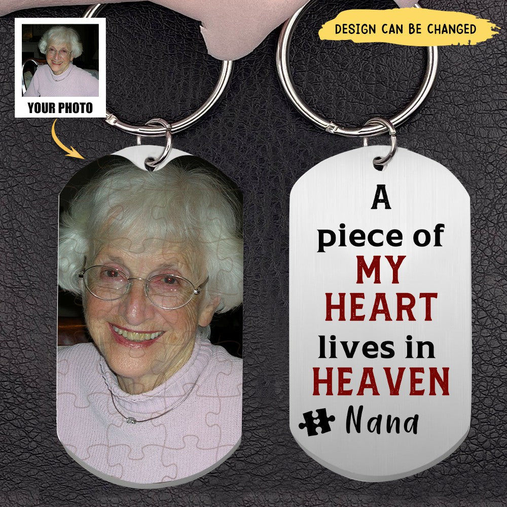 A Piece Of My Heart Lives in Heaven Personalized Memorial Stainless Keychain