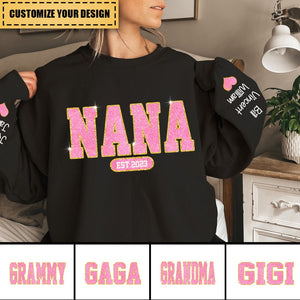 Personalized Glitter Pink Custom Name Mimi Nana Grandma Est And Kids Sweatshirt