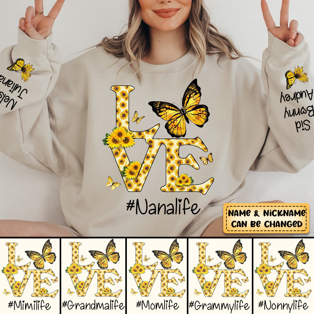 Personalized Love Grandma Life Butterfly Sunflower Sweatshirt