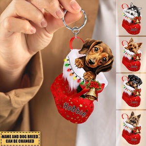 Personalized Dog in Christmas stocking Acrylic Keychain
