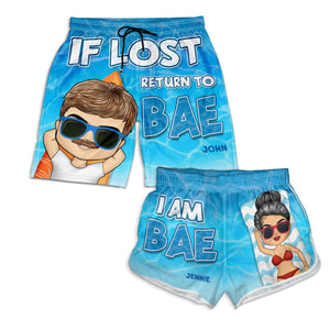 If Lost Return To Bae Summer Beach Vibe - Gift For Spouse, Lover, Husband, Wife, Boyfriend, Girlfriend - Personalized Custom Couple Beach Shorts