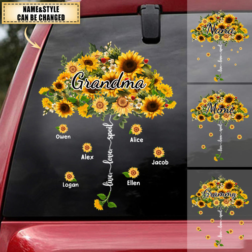 Live Love Spoil Umbrella Sunflower Custom Personalized Grandma Decal With Grandkids Names