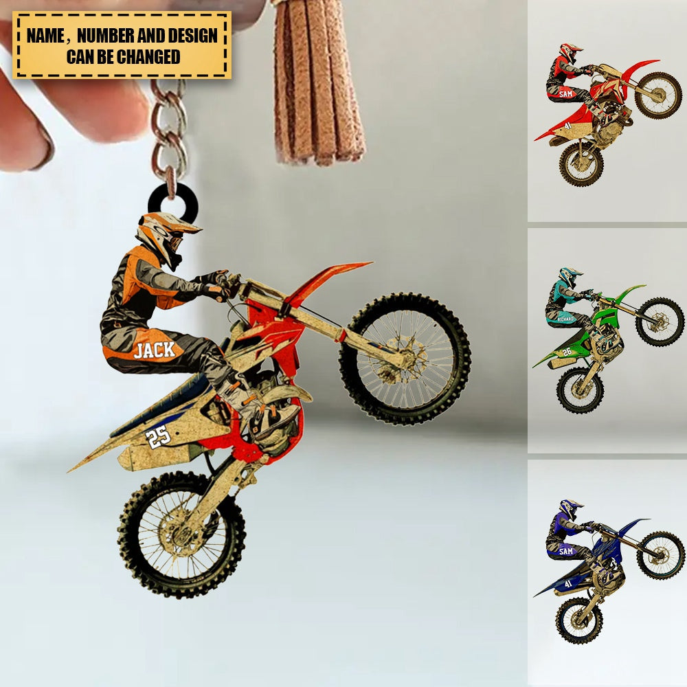 Personalized Motocross Acrylic Keychain Dirt Bike Garage, Vintage Gift Motocross Lovers