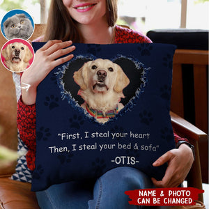 Custom Photo Dog Cat Steal Your Heart - Gift For Pet Lovers - Personalized Pillow