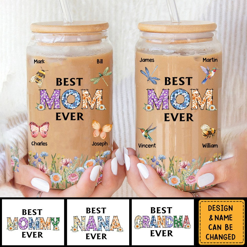 Best Mom Nana Ever - Gift For Mothers, Grandmas - Personalized Clear Glass Can